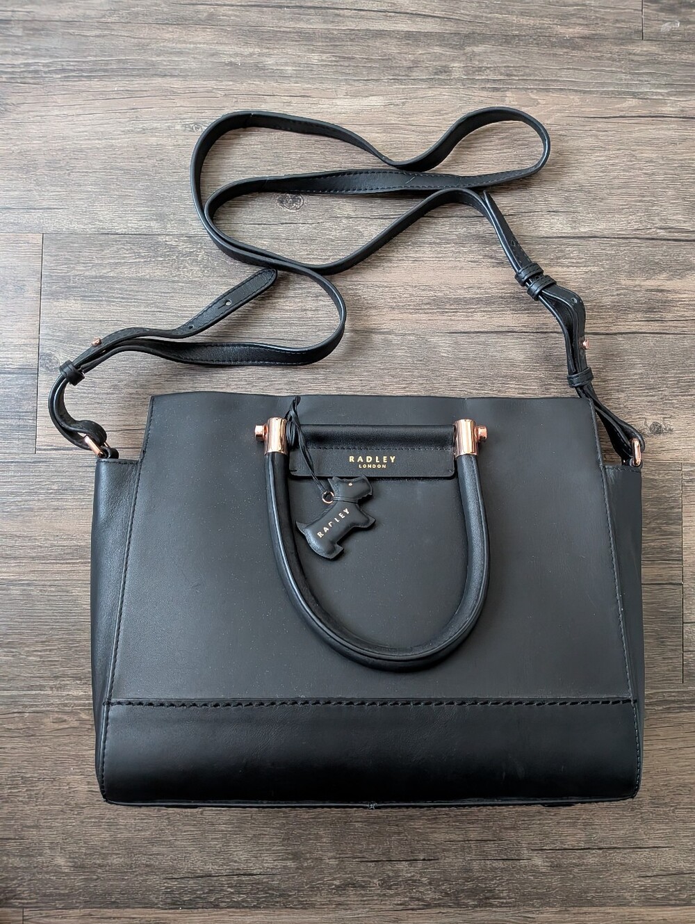 Radley London Black Leather Satchel Bag with Crossbody Strap